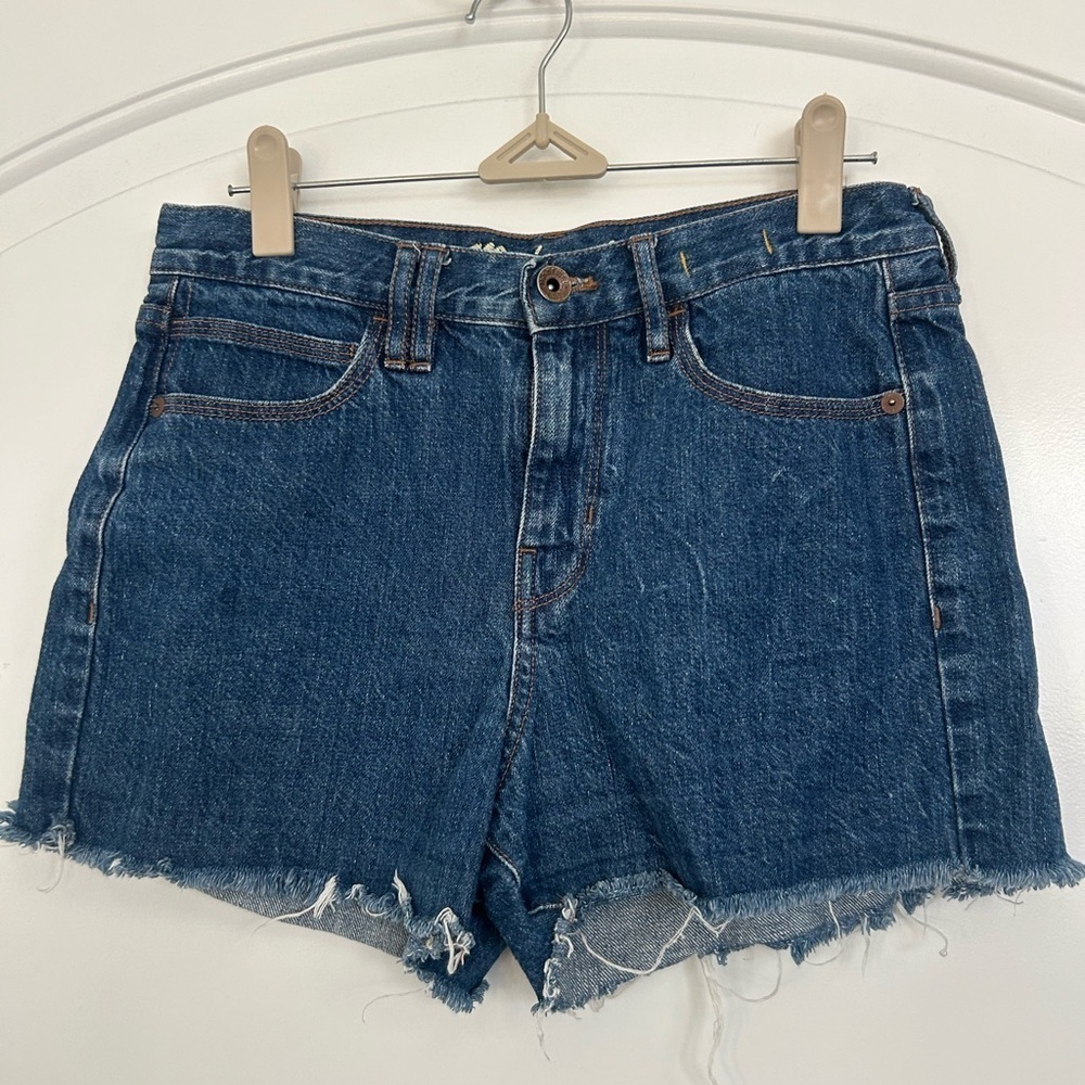 Madewell 100% cotton Blue Vintage Wash Distressed Hem Jean Shorts size 26 90s